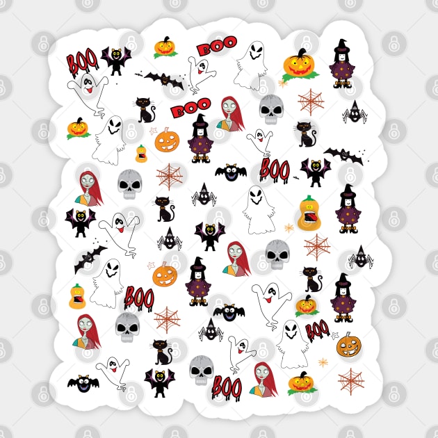 jack skellington  at Halloween bats and pumpkins pattern Sticker by Ahmed1973